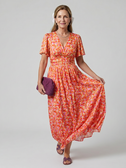 Juna | Kurzarm Ditsy Floral Print Midi Kleid