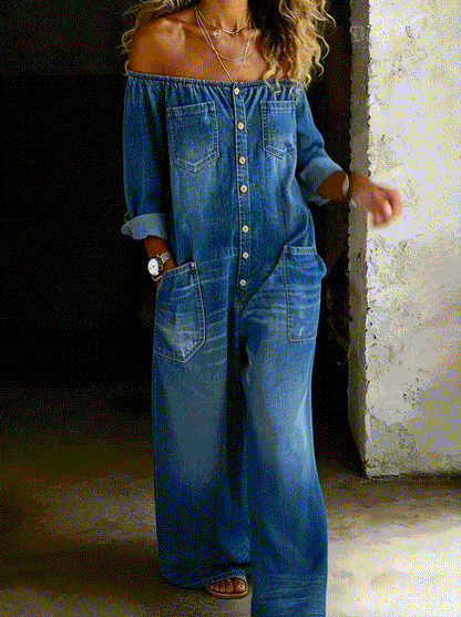 Elena | Jumpsuit mit schulterfreien und langen Ärmeln