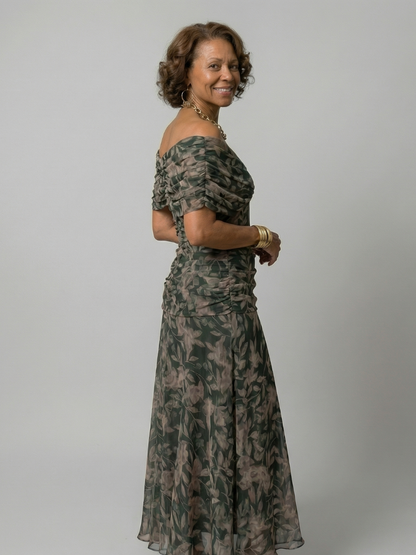Calen | Off-Shoulder Flow Midi Kleid