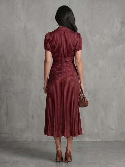 Theodora | Plissierter Taillenstreifen Midi-Kleid