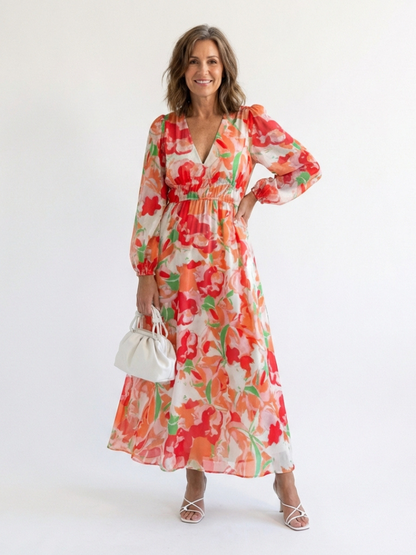 Althea | Langärmliges Blumen-Maxikleid