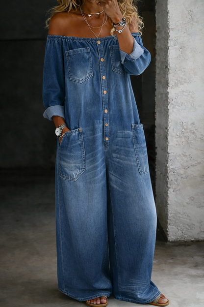 Elena | Jumpsuit mit schulterfreien und langen Ärmeln