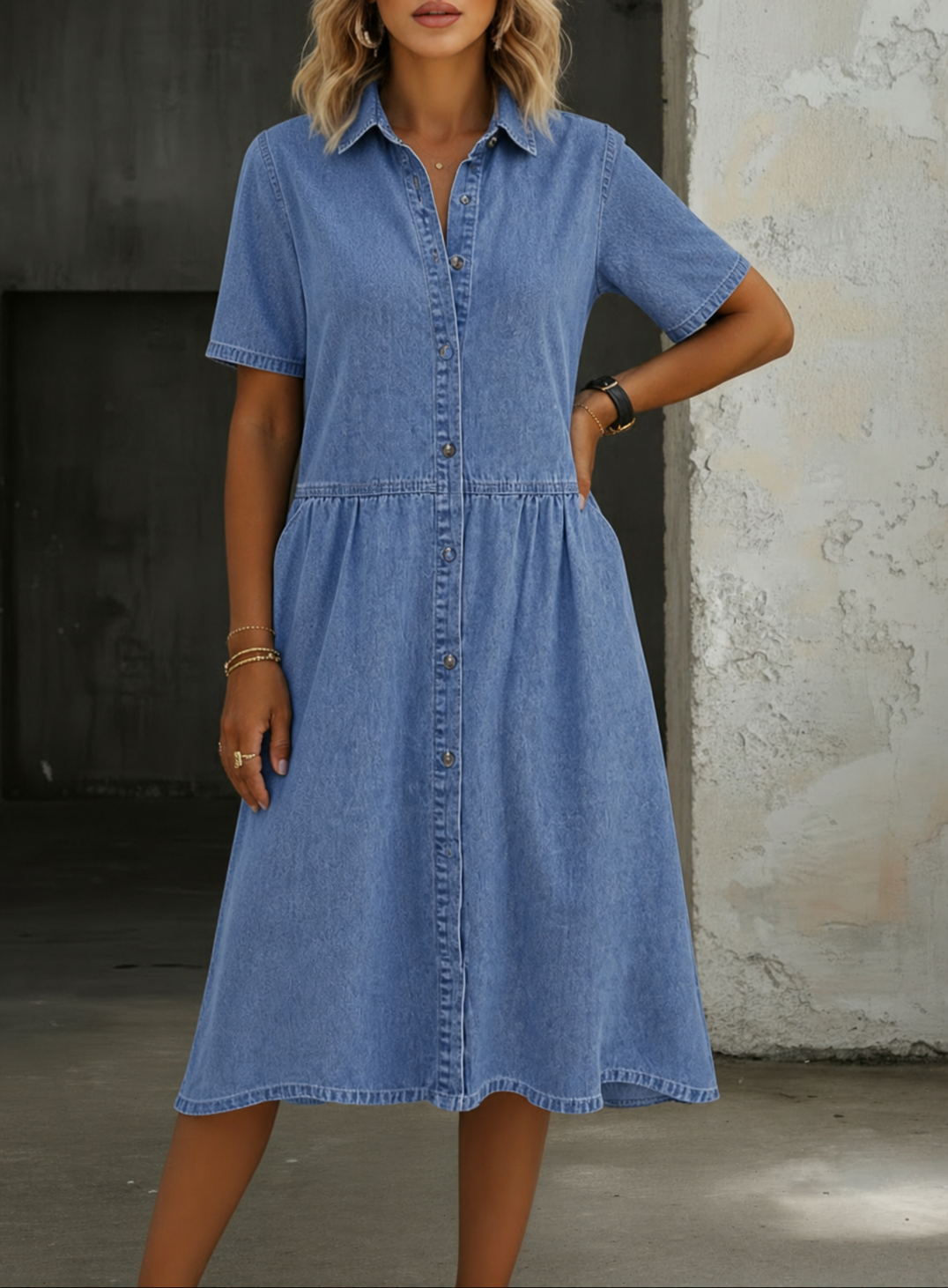 Carol | Jeanskleid mit kurzen Ärmeln