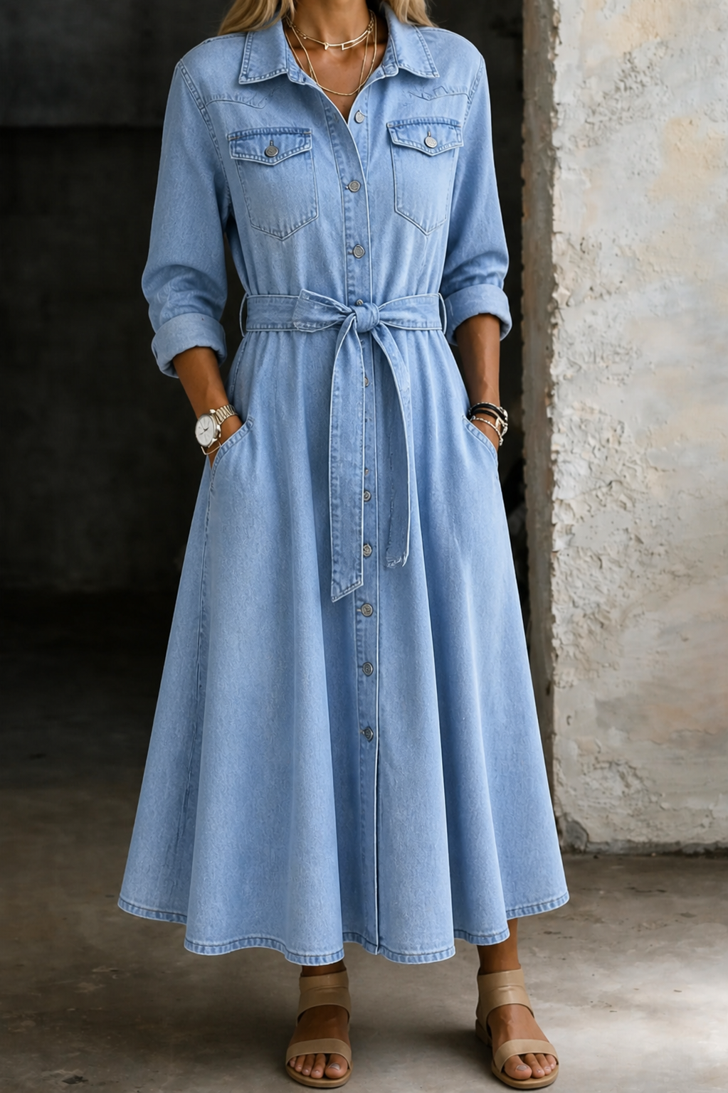 Luna | Jeanskleid mit langen Ärmeln