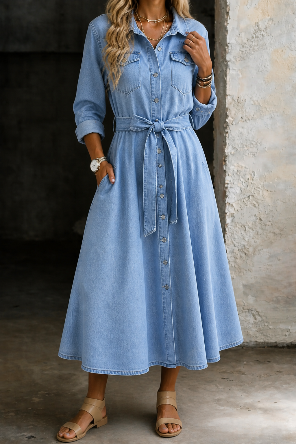 Luna | Jeanskleid mit langen Ärmeln