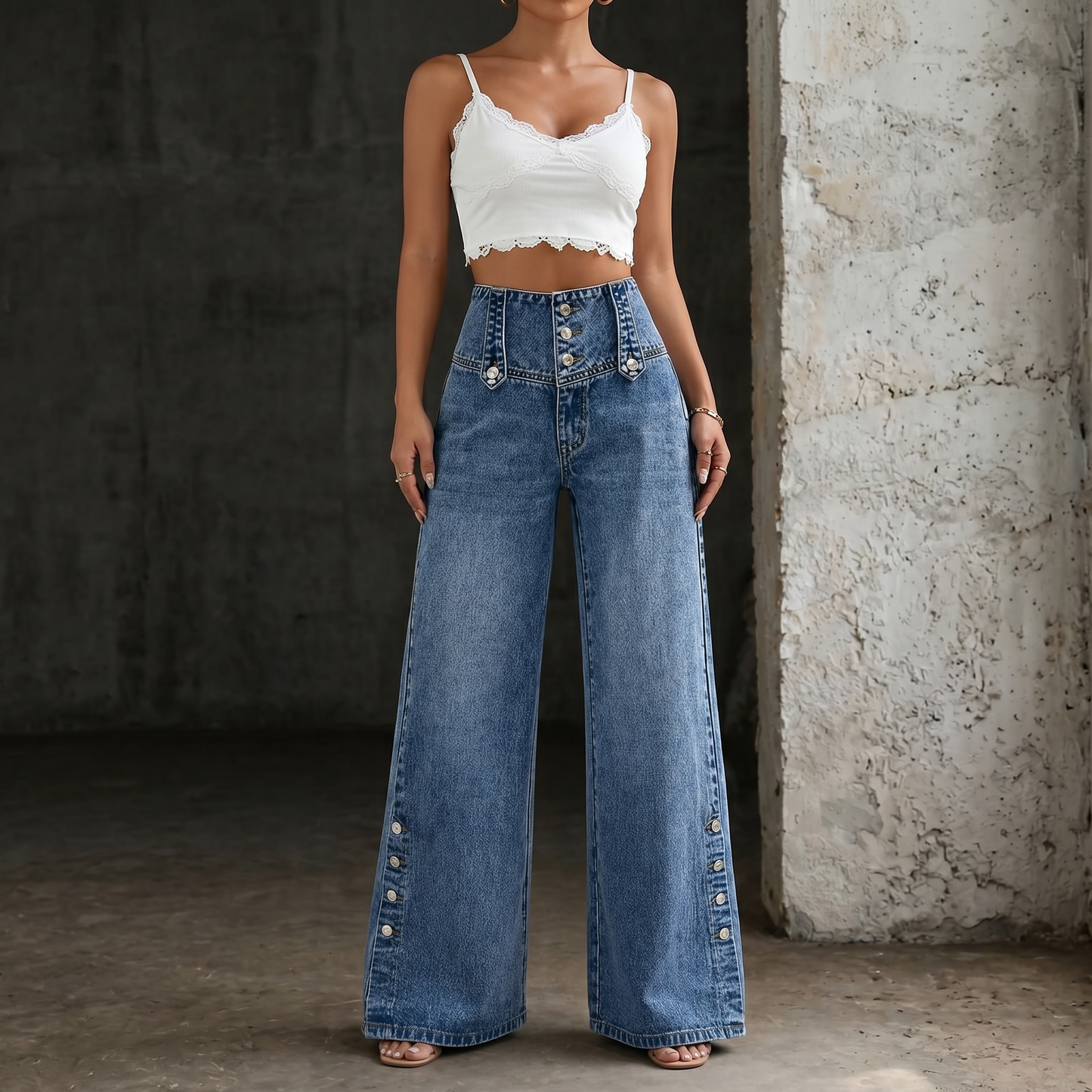 Mia | Jeans mit hoher Taille und Schlitzen