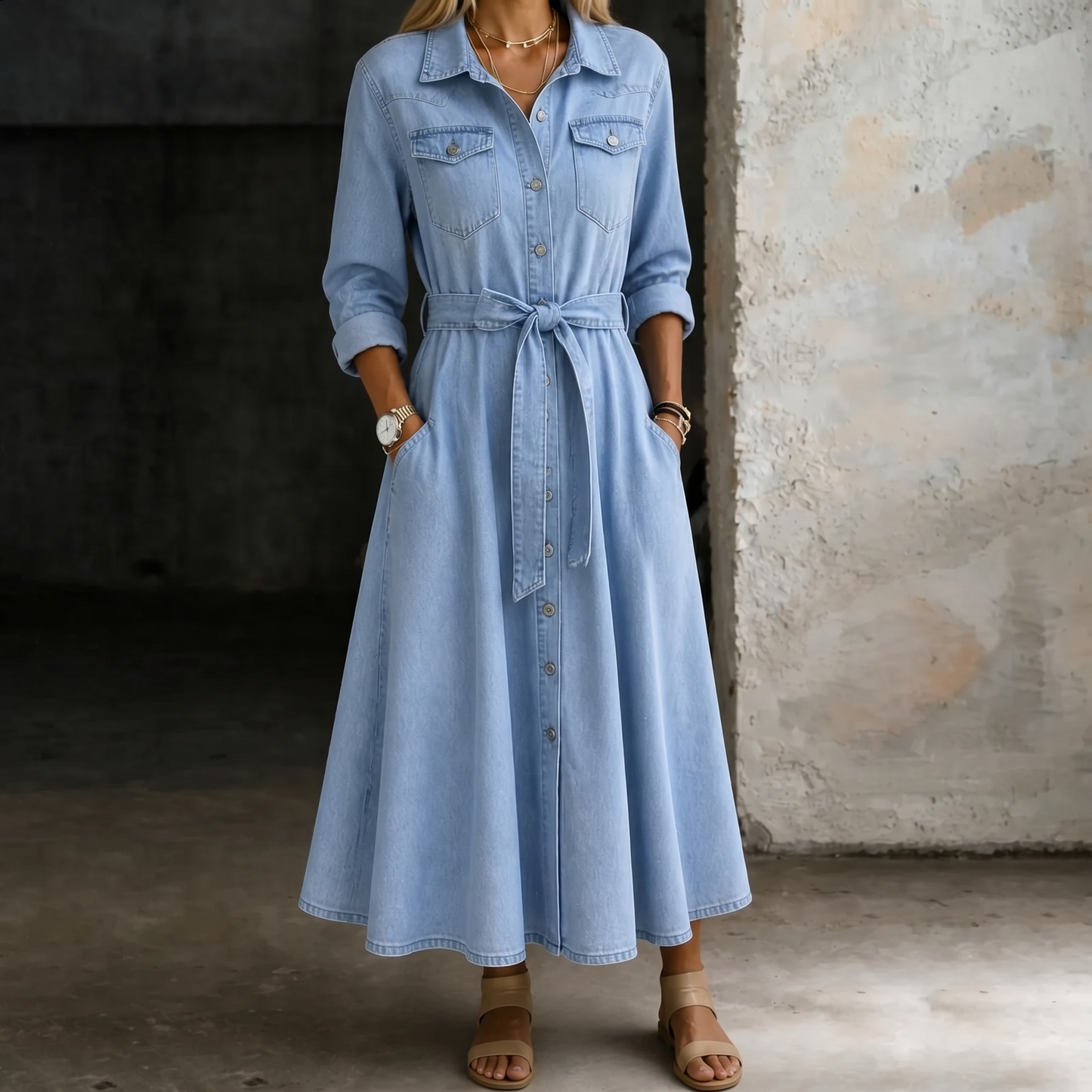 Luna | Jeanskleid mit langen Ärmeln
