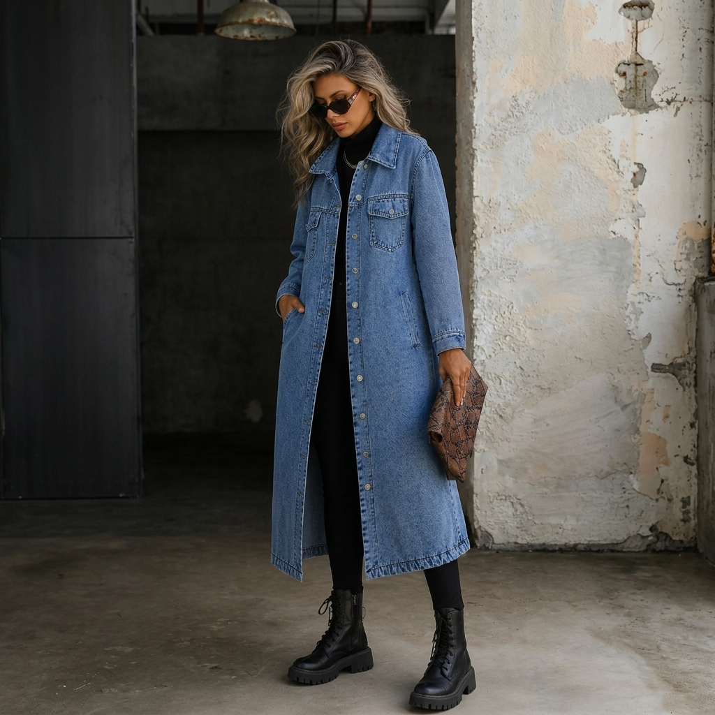 Maya | Stylische Lange Jeansjacke