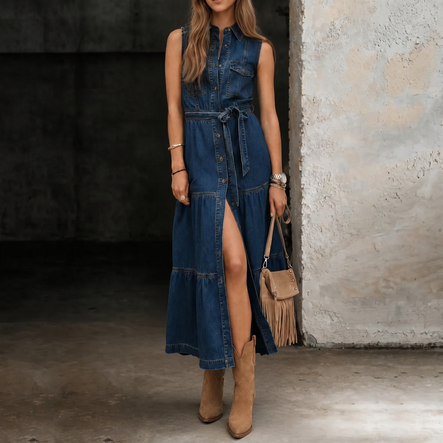 Madison | Jeanskleid mit Knopf vorne