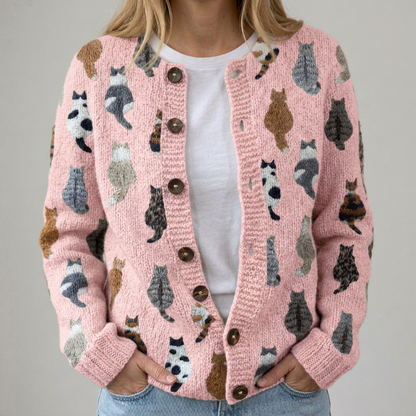 Flora | Gemütlicher Katzenmuster-Cardigan