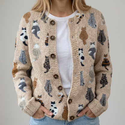Flora | Gemütlicher Katzenmuster-Cardigan