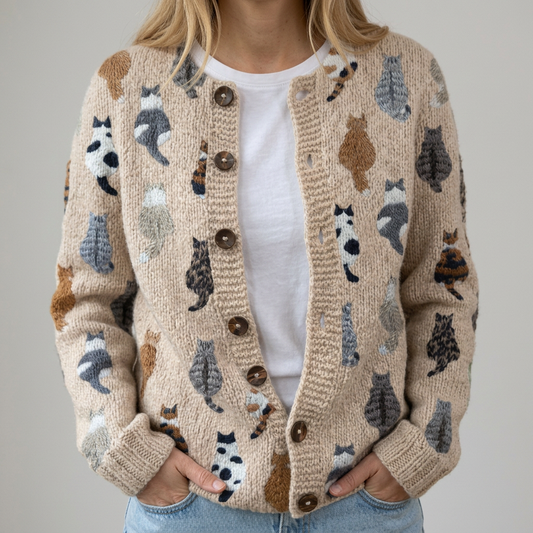 Flora | Gemütlicher Katzenmuster-Cardigan