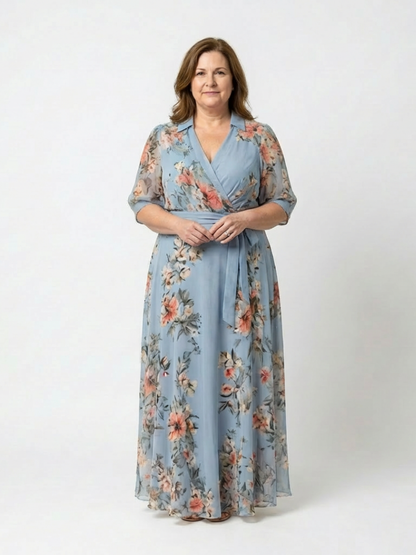 Elowen | Florales Wickel-V-Ausschnitt Maxikleid